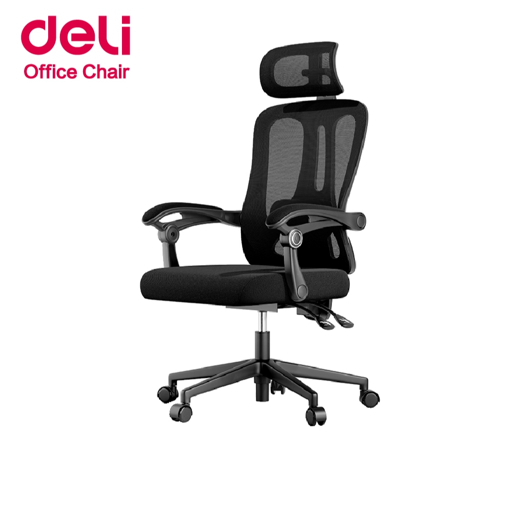 Deli เก้าอี้ทำงาน เก้าอี้สำนักงาน ที่รองคอหมุนได้30° ปรัลที่รองคอได้6cm Lumber support 4ทิศาทง Offic