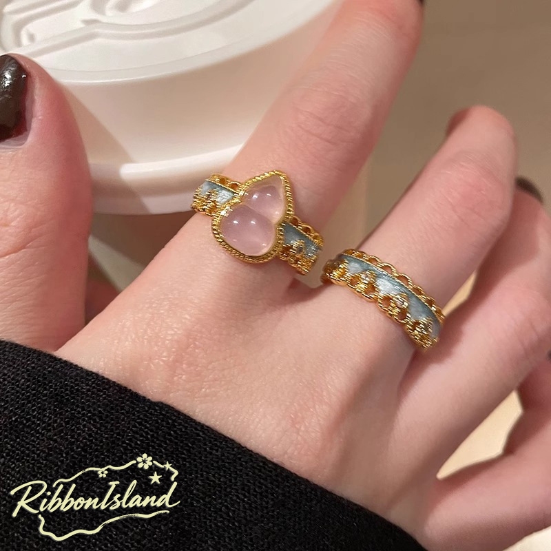 RIbbonIsland💫💫แหวน แหวนคู่รัก หรูหรา หรูหรา น้ำเต้า ทอง แฟชั่น คุณภาพสูง สำหรับผู้หญิง COD