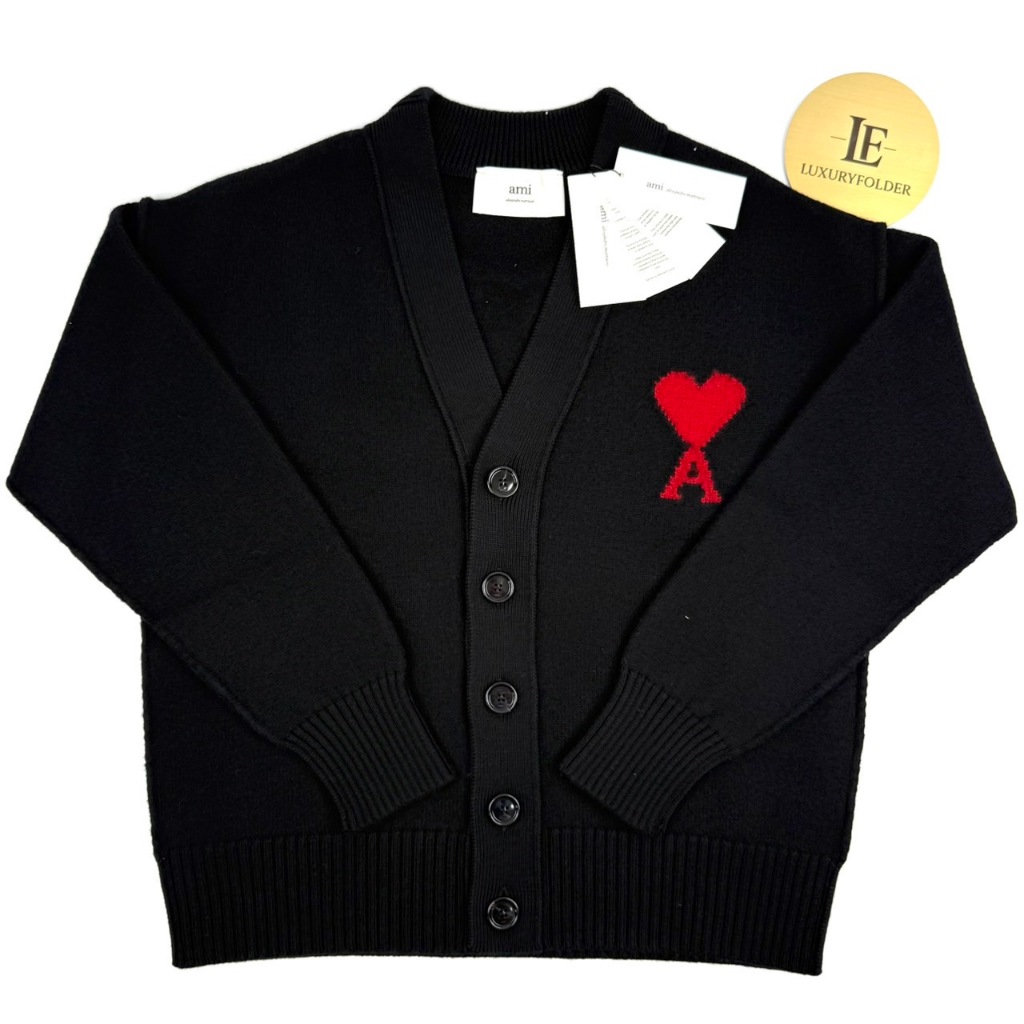 เสื้อคาร์ดิแกน AMI Paris Ami Alexandre Mattiussi  UKC367018-009 สี ดำ Logo แดง ของแท้ 100%