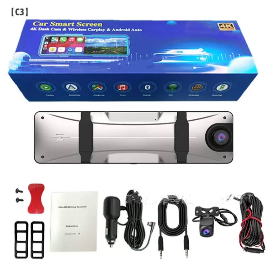 พร้อมส่ง กล้องติดรถยนต์ CarPlay 12นิ้ว และกล้องติดรถยนต์ Dual 4K