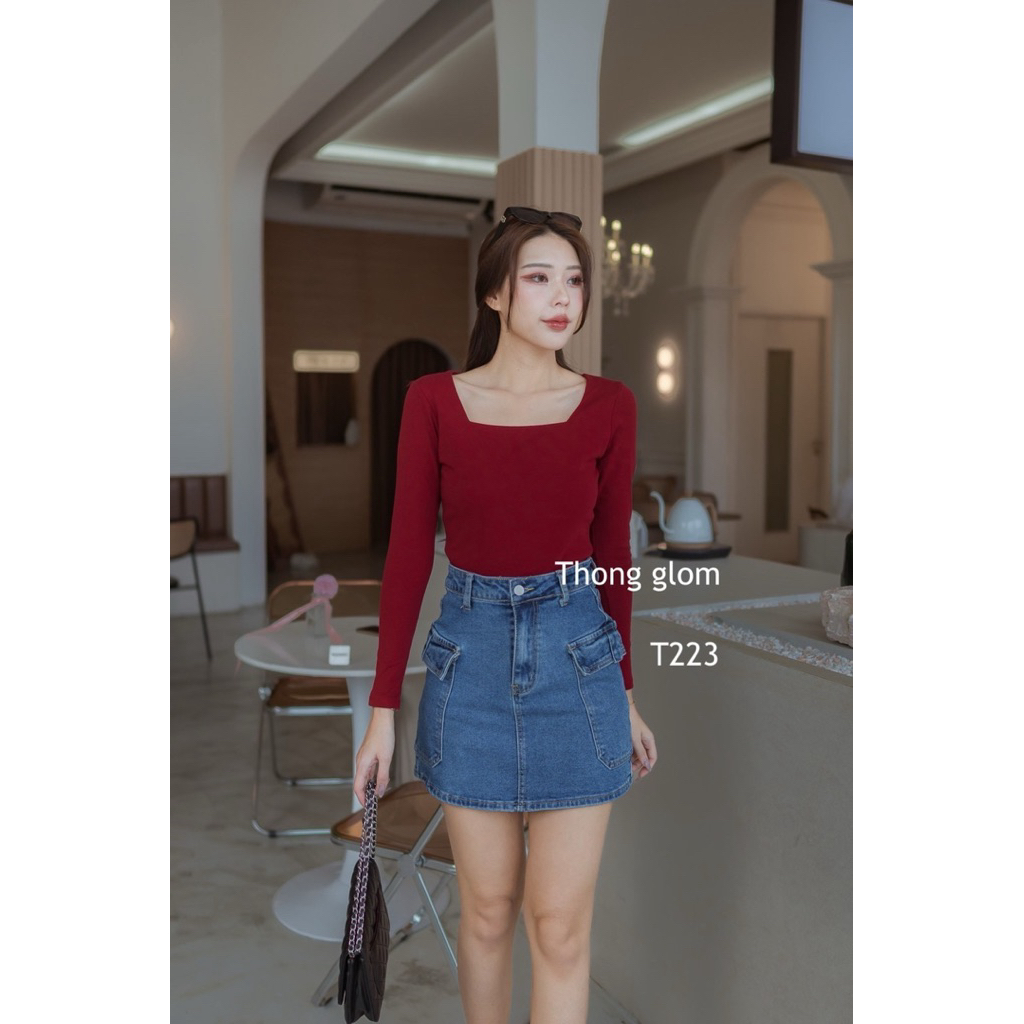 Leny Top เสื้อแขนยาวคอเหลี่ยมทรงสวยผ้าคอตตอนยูนิพรีเมียม ใส่สบาย สวยหรูดูแพง