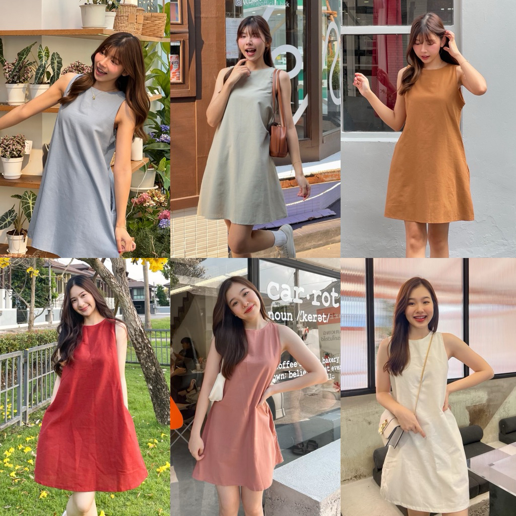 Teera❤️พร้อมส่ง✨มินิเดรสคอกลมตัวนี้มีกระเป๋าสองข้างใช้งานได้จริงนะคะ เหมาะใส่วันสบายๆ ไปคาเฟ่ชิวๆ🧺na