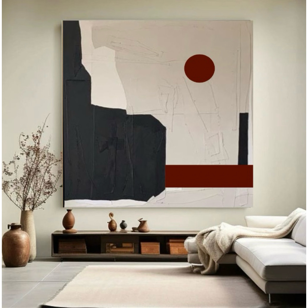 ภาพตกแต่งผนัง Texture Abstract Art & Maroon Dot