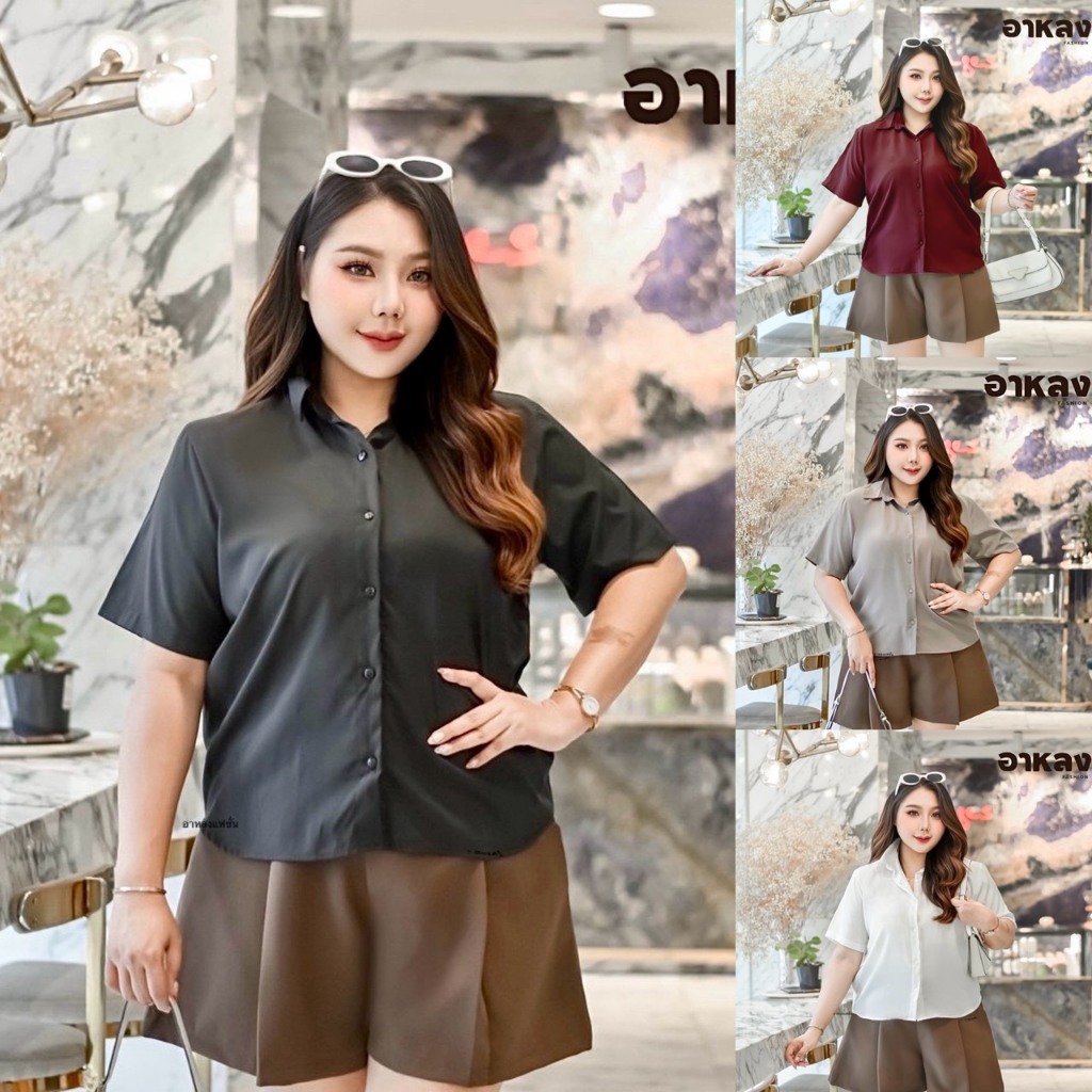 เสื้อเชิ๊ตแขนสั้น ผ้าไหมอิตาลี ใส่ได้ทั้งหญิงและชาย ไซค์ใหญ่ อก50และ54นิ้ว