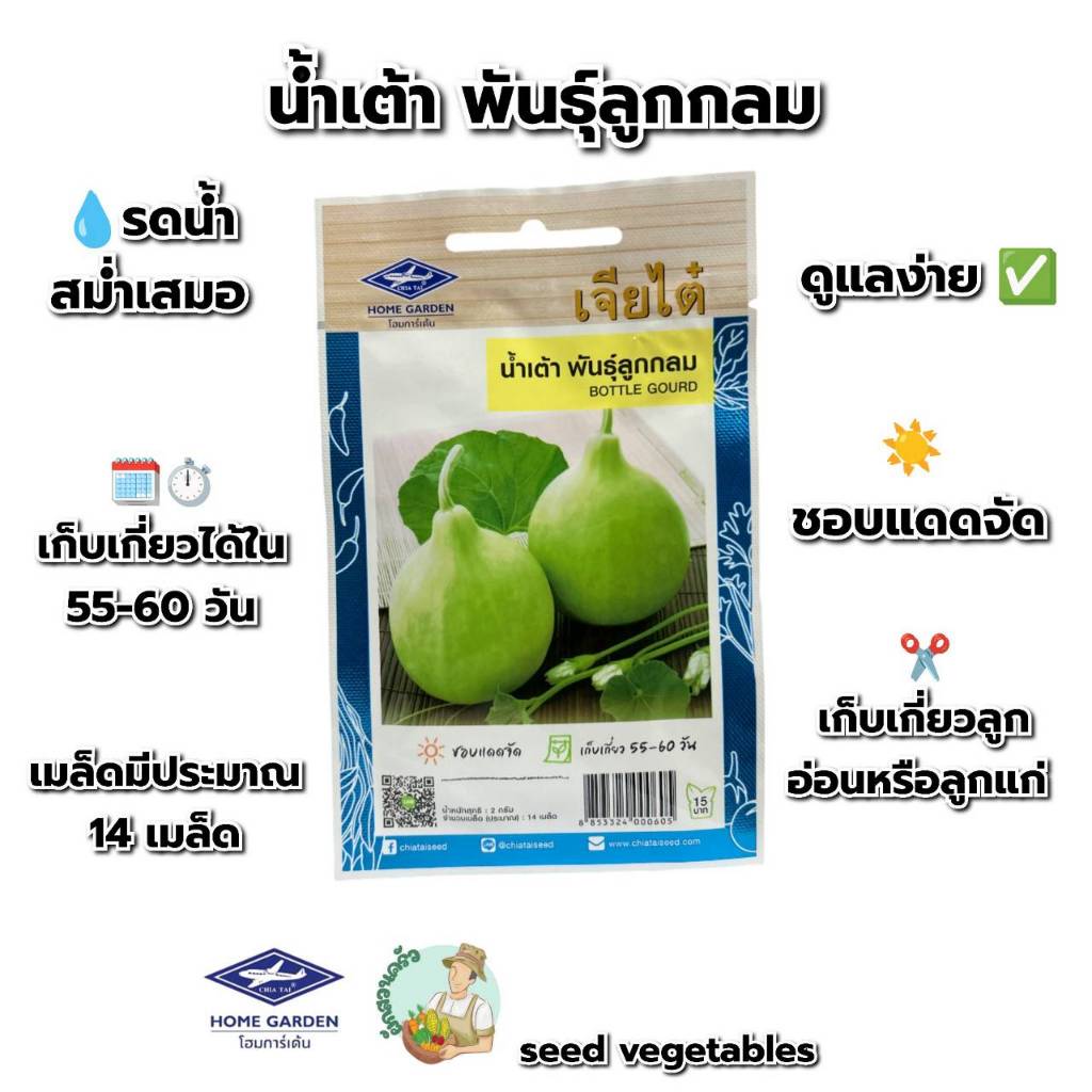 น้ำเต้า พันธุ์ลูกกลม CT/OP-122 ผักซองเจียไต๋ เมล็ดพันธุ์ เมล็ดพันธุ์ผักสวนครัว ผัก ประมาณ 14 เมล็ด