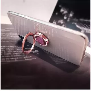 แหวนโลหะรูปหัวใจกลมกลิตเตอร์พร้อมหัวเข็มขัดสำหรับยึดเคสโทรศัพท์