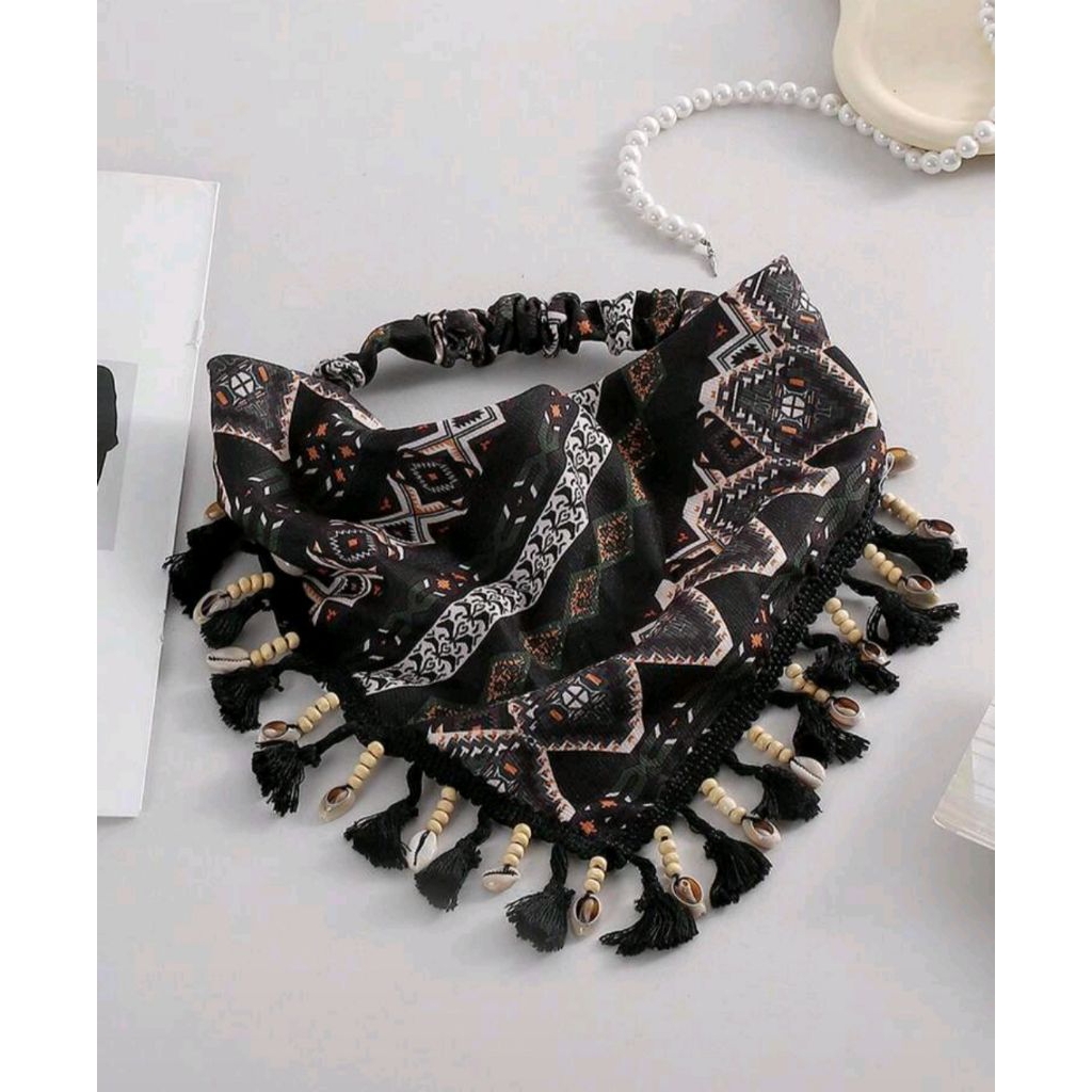 พร้อมส่ง💯ผ้าพันคอและผ้าคลุมผม พิมพ์ลายเปลือกหอยเรขาคณิตโบฮีเมียนสำหรับผู้หญิง