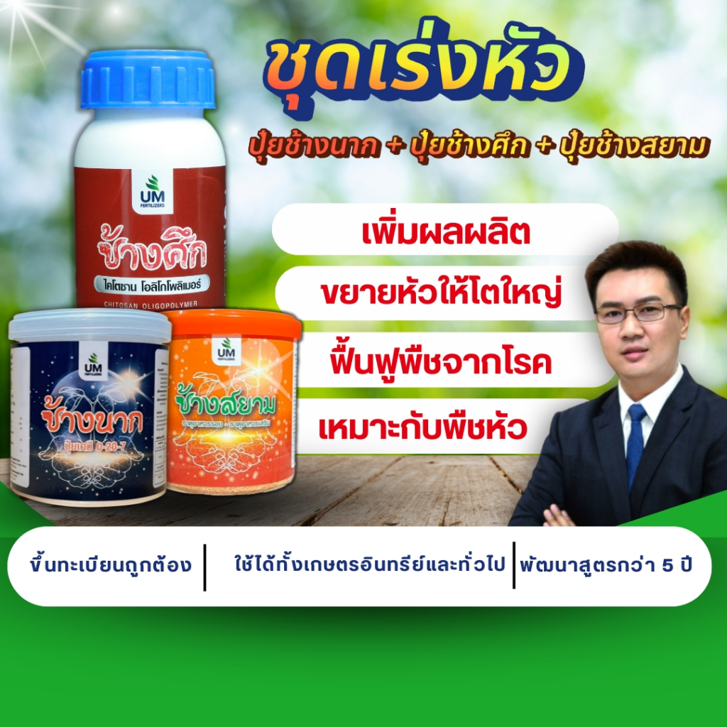 [ชุดเร่งหัว] ปุ๋ยเพิ่มผลผลิต (ปุ๋ยช้างนาก+ปุ๋ยช้างศึก+ปุ๋ยช้างสยาม)