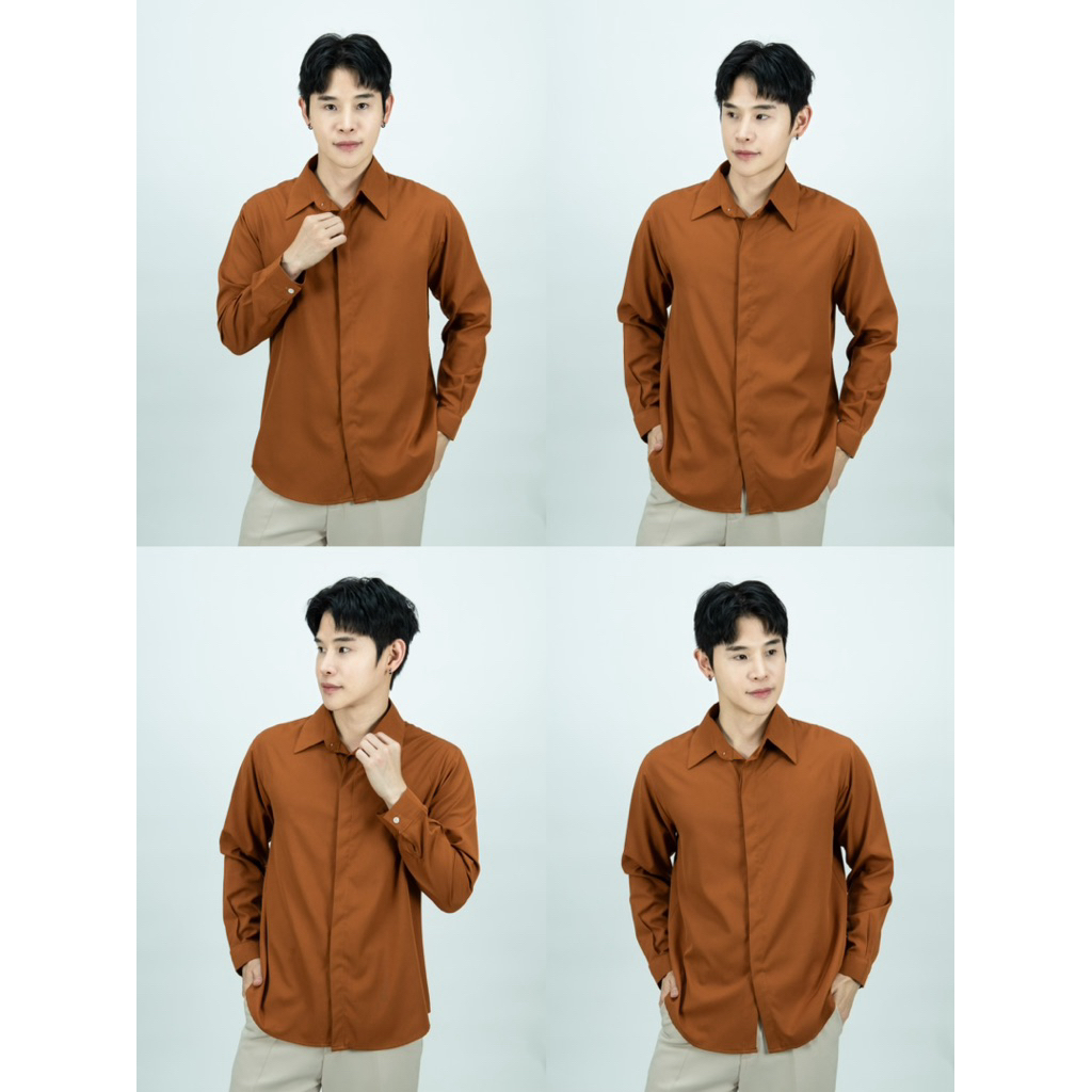 [ส่งทันที กทม.1 วัน] S5: เสื้อเชิ้ตแขนยาวสีพื้น รุ่นสาบซ้อน เชิ้ตสไตล์เกาหลี 11 สี ไซส์ M L XL XXL รูปที่ 5
