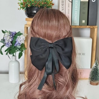 โบว์สีดำ 🎀 ผ้านิ่ม ซาติน ชีฟอง โบว์ติดผม กิ๊บโบว์ใหญ่