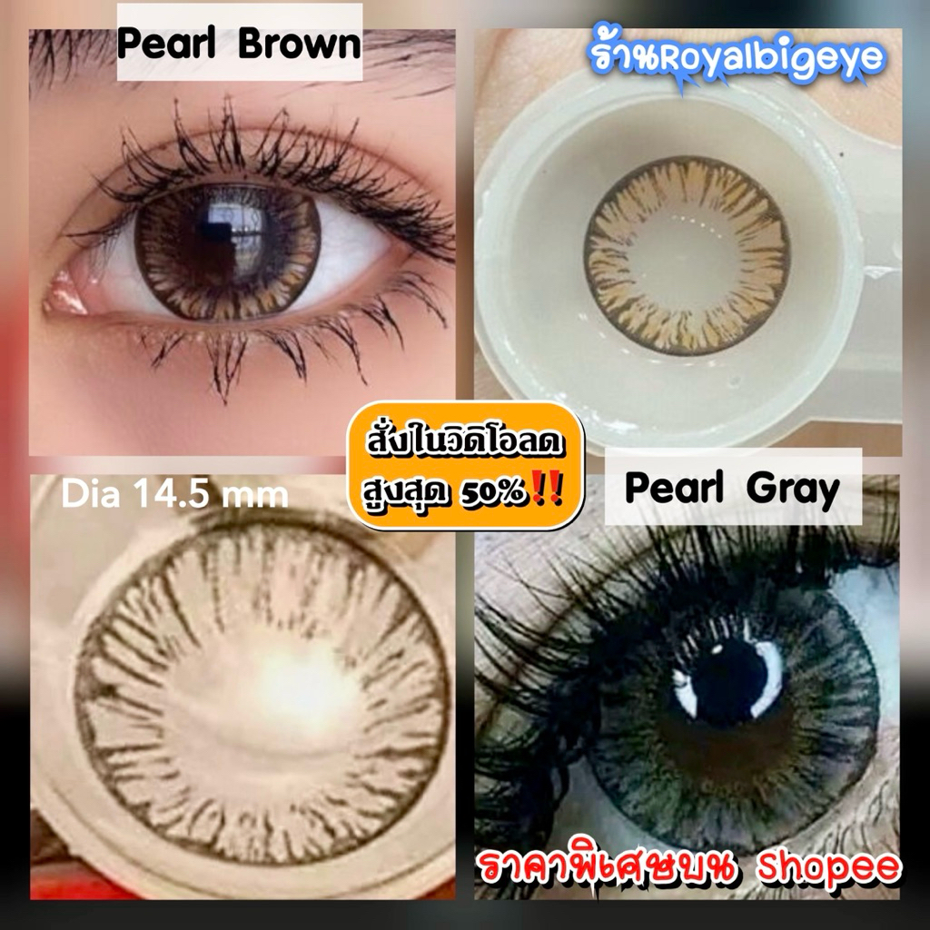 คอนแทคเลนส์ Pearl (แนว Naomi) สี Gray / Brown - Pretty Doll ขนาดตาโตมีสายตาสั้นถึง -10.00