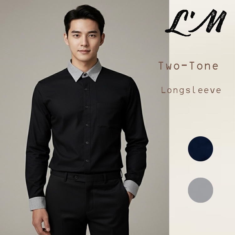 [โค้ดส่วนลด LMOF380 ลด15%] L'M men's style เสื้อเชิ้ตแขนยาว ผู้ชาย สีดำ