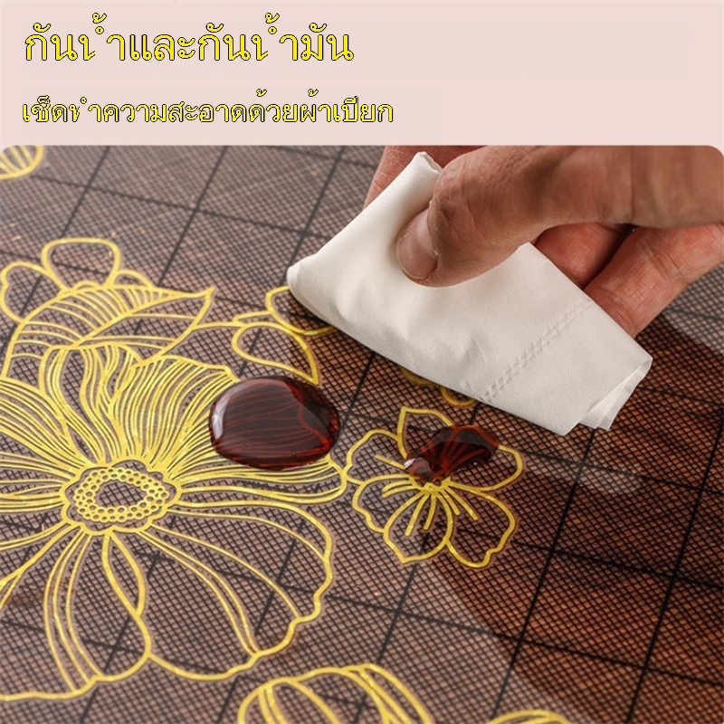 ผ้าปูโต๊ะ PVC ผ้าปูโต๊ะใส สไตล์ยุโรป waterproof กันลื่นกันน้ำมัน ม้วนผ้าปูโต๊ะพลาสติกสำหรับโต๊ะแก้ว ทนความร้อนสูง - รูปที่ 4