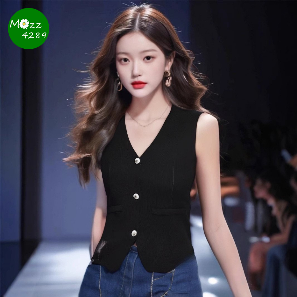 MQzz4289 *พร้อมส่ง* เสื้อกั๊กไหมพรม ทรงสวย แต่งกระดุม สีพื้น สไตล์หรูหรา Freesize