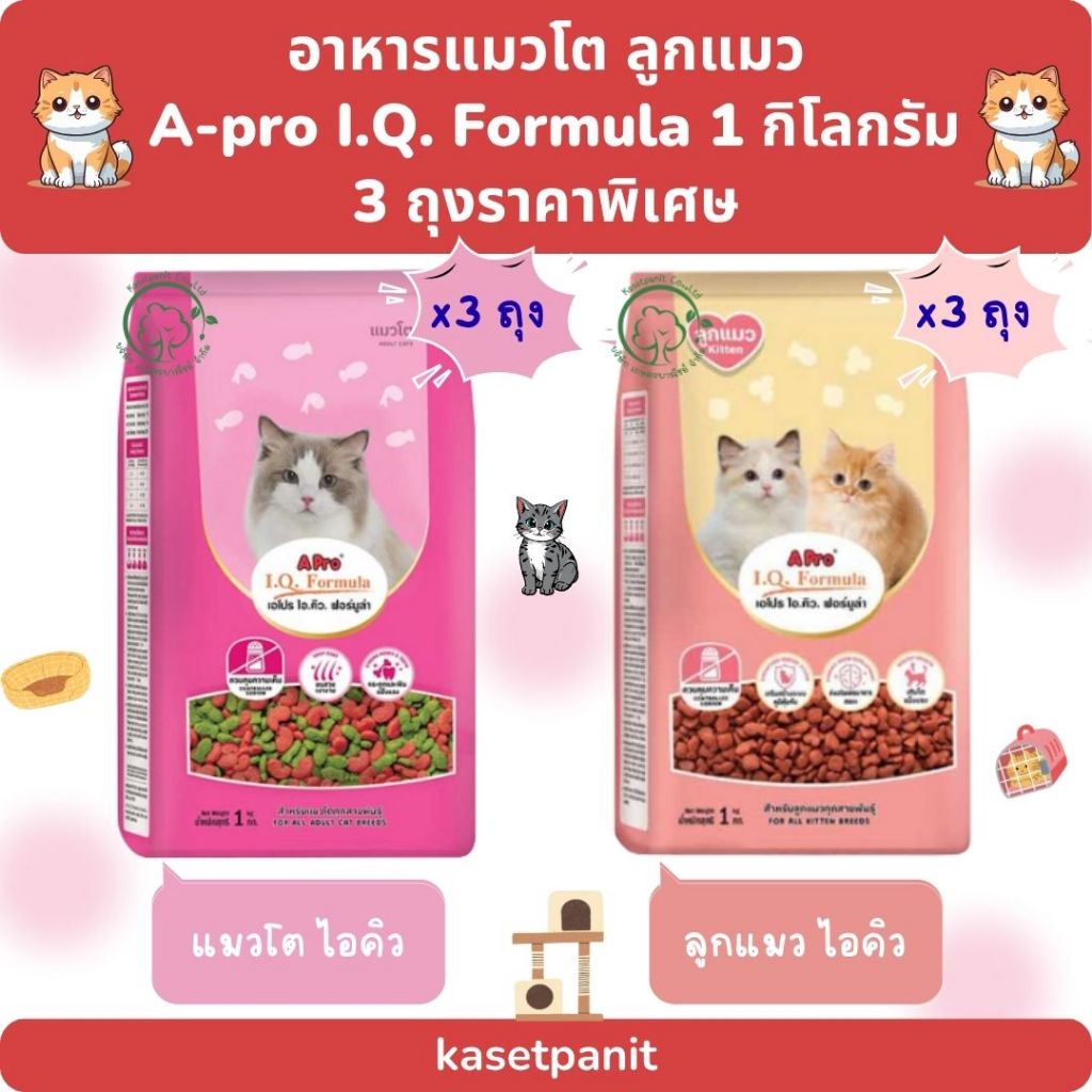 แมวโต ลูกแมว เอโปร ไอคิว (A -Pro IQ) (1 kg) 3 ถุงราคาพิเศษ ราคา ถูกที่สุด ดีลบีเคเค