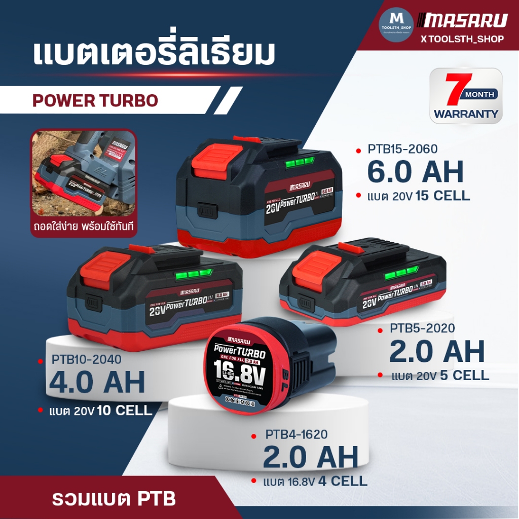 แบตเตอรี่ POWER TURBO แท่นชาร์จ และ MULTI POWER ของแบรนด์ MASARU ใช่นาน แบตทน แบตเตอรี่ลิเธียมแท้