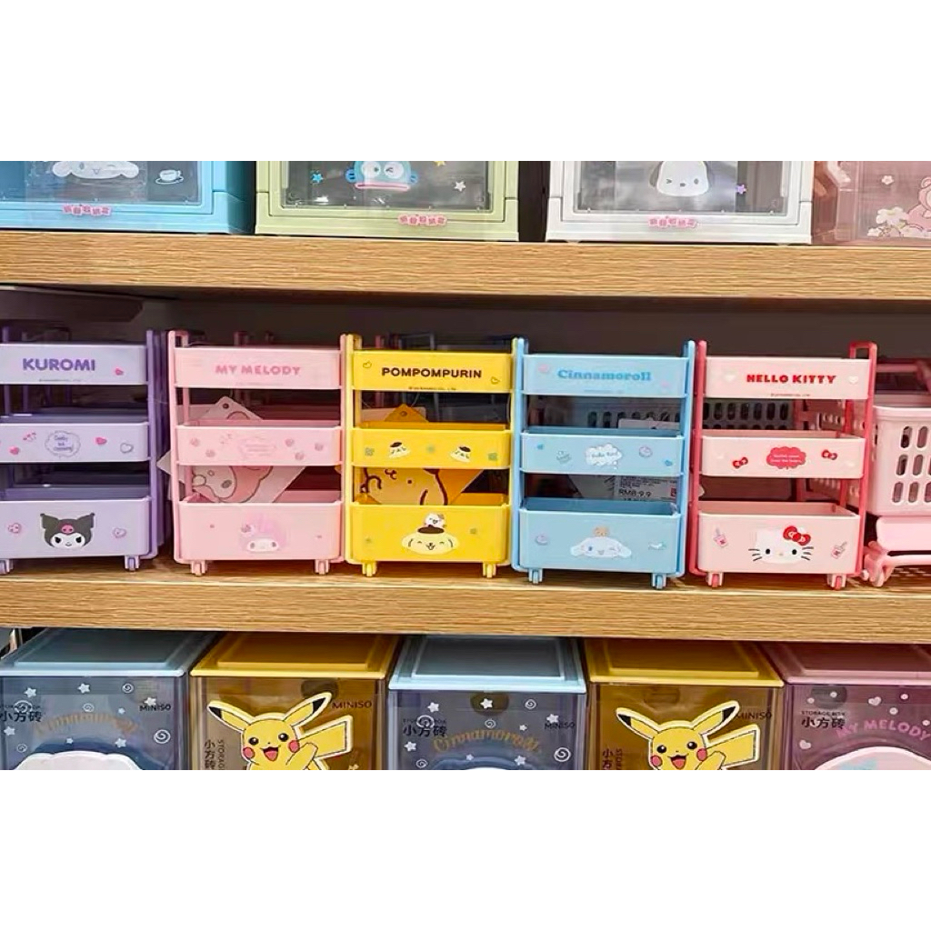 🎀พร้อมส่ง ชั้นวางของ 3 ชั้น รถเข็นจิ๋ว Miniso x Sanrio ลิขสิทธิ์แท้💯