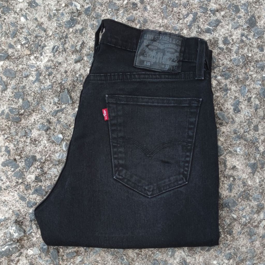 J49/31 กางเกงยีนส์มือสอง 531 Super Black เอววัดจริง 31" ยาวทั้งตัว 40" ปลายขา 6.5" ผลิต Mexico ผ้ายื