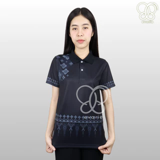 Evarie Shirt Shop เสื้อโปโลสีดำ ลายพฤกษา 4 แบบ ไม่มีตรา กรมการปกครอง สาธารณสุข อปท เสื้อดำ ลายพฤกษา