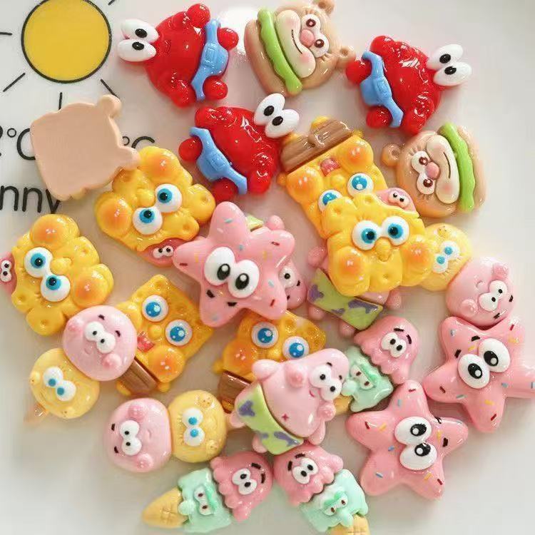 ใบหน้าสดใส Spongebob พายดาวใหญ่ DIY ครีมกาว Headwear ผม Keyfob ตู้เย็นสติกเกอร์ทำด้วยมือเรซิ่นอุปกรณ์