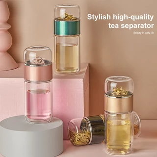JQTG 500ml ขวดน้ำแก้วพร้อมที่กรอง,แก้วกาแฟพกพาถ้วยชาเครื่องชงกาแฟแก้วทัมเบลอแบบมีที่กรองผนังสองชั้น
