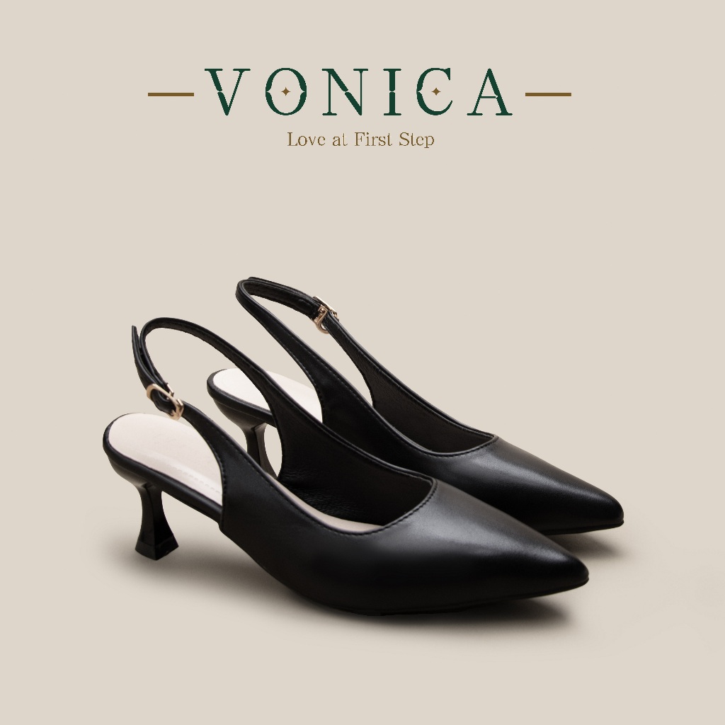 VONICA รองเท้าสตรี หน้าปิด ส้นสูง สีดำ เรียบหรู ใส่ร่วมงานแต่งงาน เซ็ตงานเลี้ยง