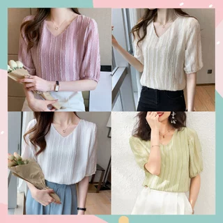 QKshop เสื้อคอวีรุ่นใหม่ ที่มีน้ำหนักเบา และแขนสั้นมีความอ่อนโยนต่อการสวมใส่ด้านในรู้สึกเต็มไปด้วยความรู้สึก