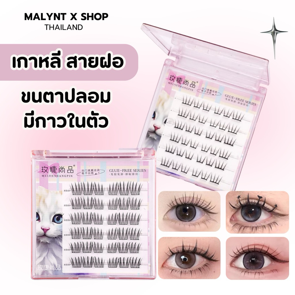 {มีส่งด่วน} แบบเยอะ⚡️ ขนตาปลอมติดง่าย ไม่ต้องใช้กาวน้ำ ซีรีย์ baddie kitty ขนตาปลอมแบบช่อ มีกาวในตัว เกาหลี