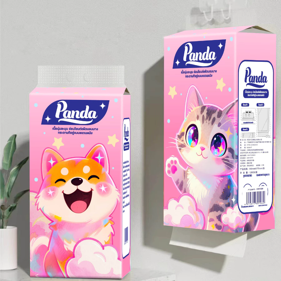 ( 15หิ้ว ) ทิชชู่เช็ดหน้า Panda แบบดึงแขวนได้ ไซส์ใหญ่ หนานุ่ม เกรดGB/T20808 ไม่เป็นขุย ตะขอแขวน2ตัว thumbnail 9