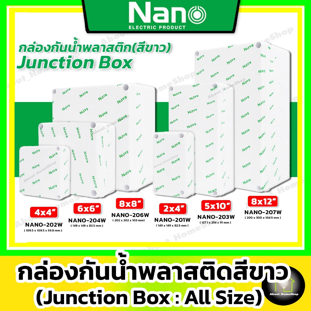 Nano กล่องกันน้ำพลาสติก สีขาว ขนาด : 2x4" 4x4" 5x10"  6x6" 8x6" 8x8"  8x12" (Junction Box IP65)