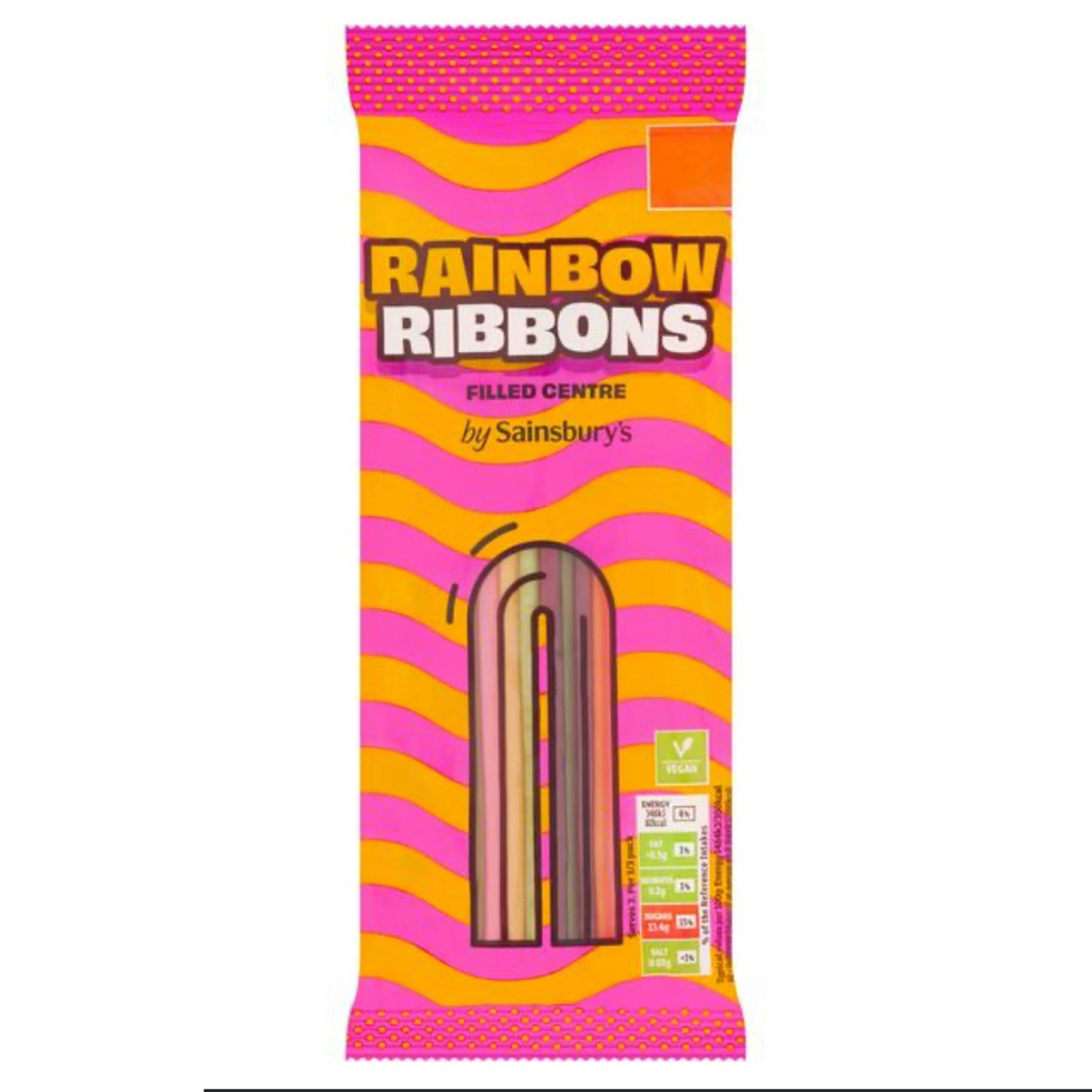 Sainsbury's Rainbow Ribbons/Strawberry Laces/Fizzy Cola Straw Sweets/Fizzy Soda Pop Straws 70g.