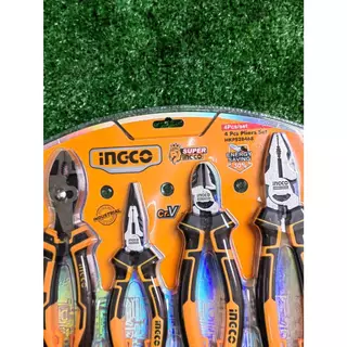 INGCO ชุดคีม 4 ชิ้น (คีมปากแหลม 6 นิ้ว, คีมปากเฉียง 7 นิ้ว, คีมปากจระเข้ 8 นิ้ว,คีมล็อค8นิ้ว) รุ่น HKPS28488