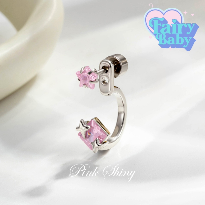 Fairybaby จิว Pink Shiny ( 1 ชิ้น ) จิวต่างหู จิวตุ้มหู แป้นแบน สีชมพู ใส่ได้ 2 ระดับ ทรงสวยมาก (J3-113)