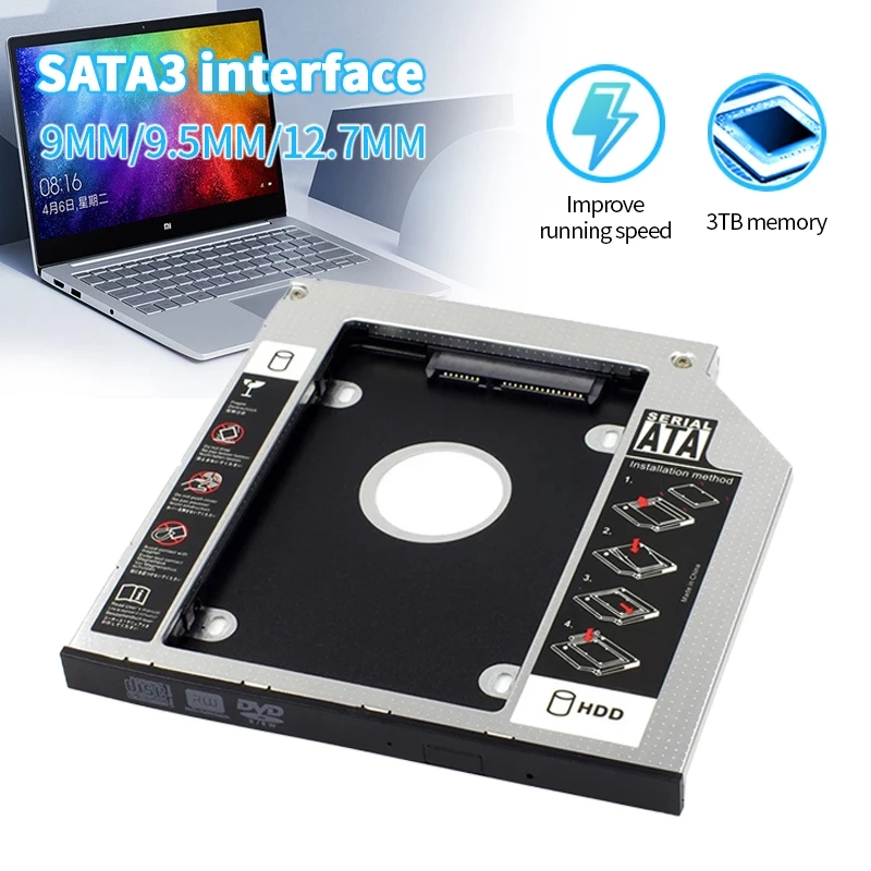 ถาดแปลงใส่HDD SSD ในช่อง DVD Notebook9.0/9.5/12.7mm Tray SATA 2nd HDD SSD Hard Drive Caddy ถาดแปลง for Laptop Notebook