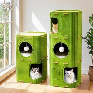 บ้านแมว 2 ชั้น/3 ชั้น ทั้งหมด-ใน-หนึ่ง บ้านปราสาทแมวทรงกระบอก สไตล์ญี่ปุ่นมีรู ที่นอนแมว บ้านสัตว์เลี รู้สึก เตียงแมว