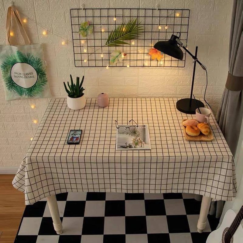 ผ้าปูโต๊ะกาแฟคุณภาพสูง ผ้าปูโต๊ะ PEVAหนา กันน้ำกันน้ำมัน ทนใช้ทนทาน แบบลายสก๊อตขาวดำ - รูปที่ 4