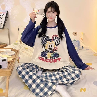 ✨มีบราในตัว อก 49 นิ้ว✨ ชุดนอนคอกลม แขนยาว-ขายาว เนื้อผ้าเกรดพีเมี่ยม แฟชั่นน่ารัก พร้อมส่งจากไทย