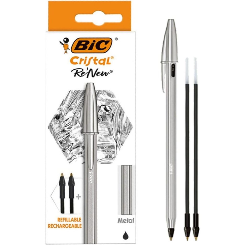 Bic Japan Bic Crystal Re'New 1.0 Ballpoint Pen Oil-Based Black + Box with 2 Refills CRBLK-3P