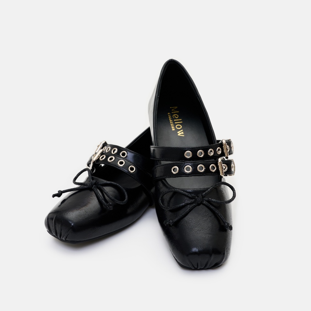 MellowCo รองเท้าบัลเล่ต์ส้นเตี้ย Ballet หนัง PU สูง1นิ้ว สายคาดเข็มขัด รุ่น Lily Classic M8-4427