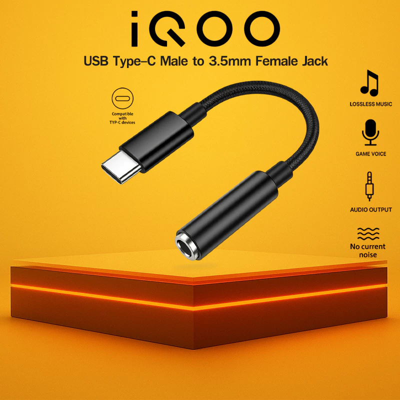 สายชาร์จ iQOO สายแปลงหูฟัง Type-C เป็น 3.5mm สายถัก,สายTPE, 2in1,สำหรับมือถือ iQoo Series