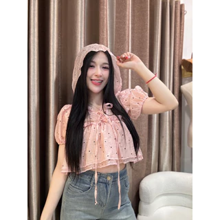 งานเสื้อฮู้ดหมวกลายโพกาดอทผ้าโรซี่ ( มี 2 size )