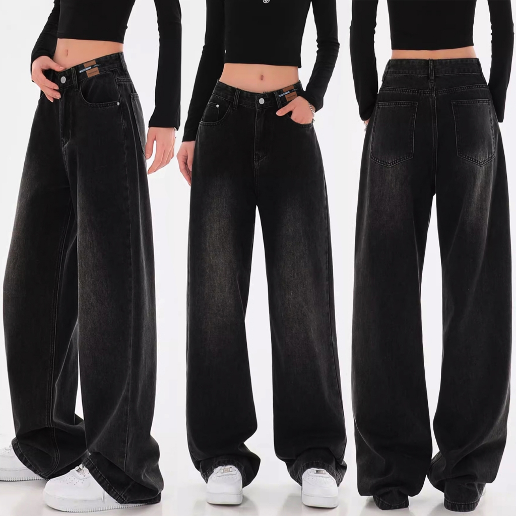S~5XL jeans gray Denim กางเกงยีนส์เอวสูงสีเทา กางเกงขายาวทรงตรงสไตล์ลำลองสุดเทรนด์ กางเกงยีนส์ทรงสลิมฟิตอเนกประสงค์ HOT
