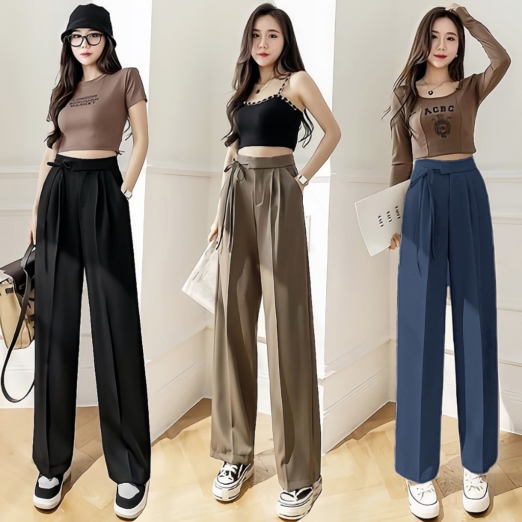 กางเกงสแล็คผู้หญิงรุ่นใหม่ปี 2026 กางเกงทรงสวย ผูกเชือก แฟชั่นแมทช์ง่าย เอวสูงใส่สบาย เหมาะสำหรับใส่ไปทำงาน ดูผอมเพรียว
