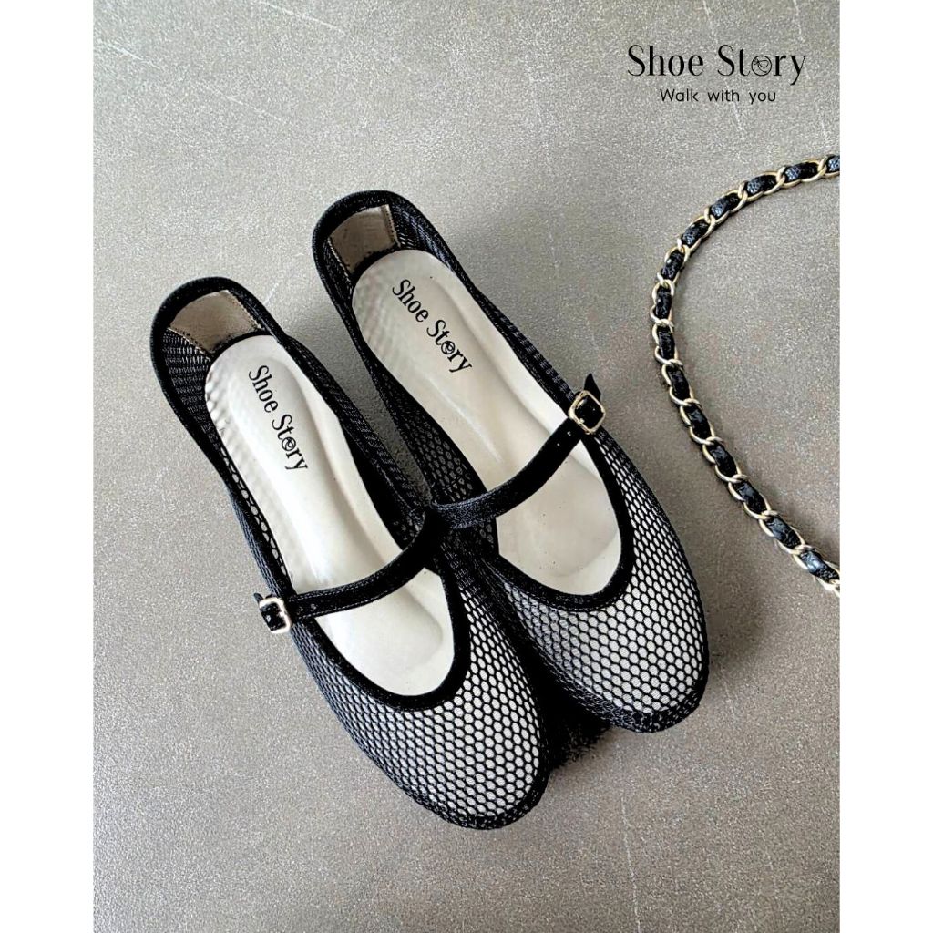 Shoe Story : รุ่น Mary Jane Summer รองเท้าผู้หญิง ส้นแบน ทรงแมรี่เจน ผ้าตาข่าย ใส่เบาสบาย