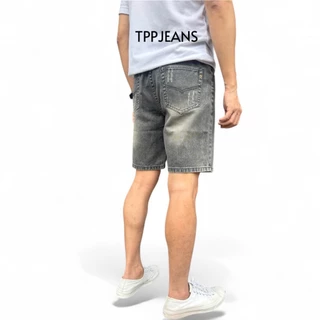 JEANSEXPRESS New Shorts Men's กางเกงยีนส์ขาสั้นชาย สีเทาฟอกแต่งสะกิดขาด ทรงเหนือเข่า ใส่สบาย Size 28-36 เป้าซิป