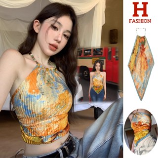 Hot fashion thai~'พร้อมส่ง' M1152  crop top ภาพวาดสีน้ำมันสั…