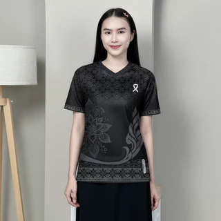 MAWIN เสื้อยืดคอวี-สีดำ รวมลายไทยร่วมสมัย ใส่ได้ทั้งผู้ชายและผู้หญิง