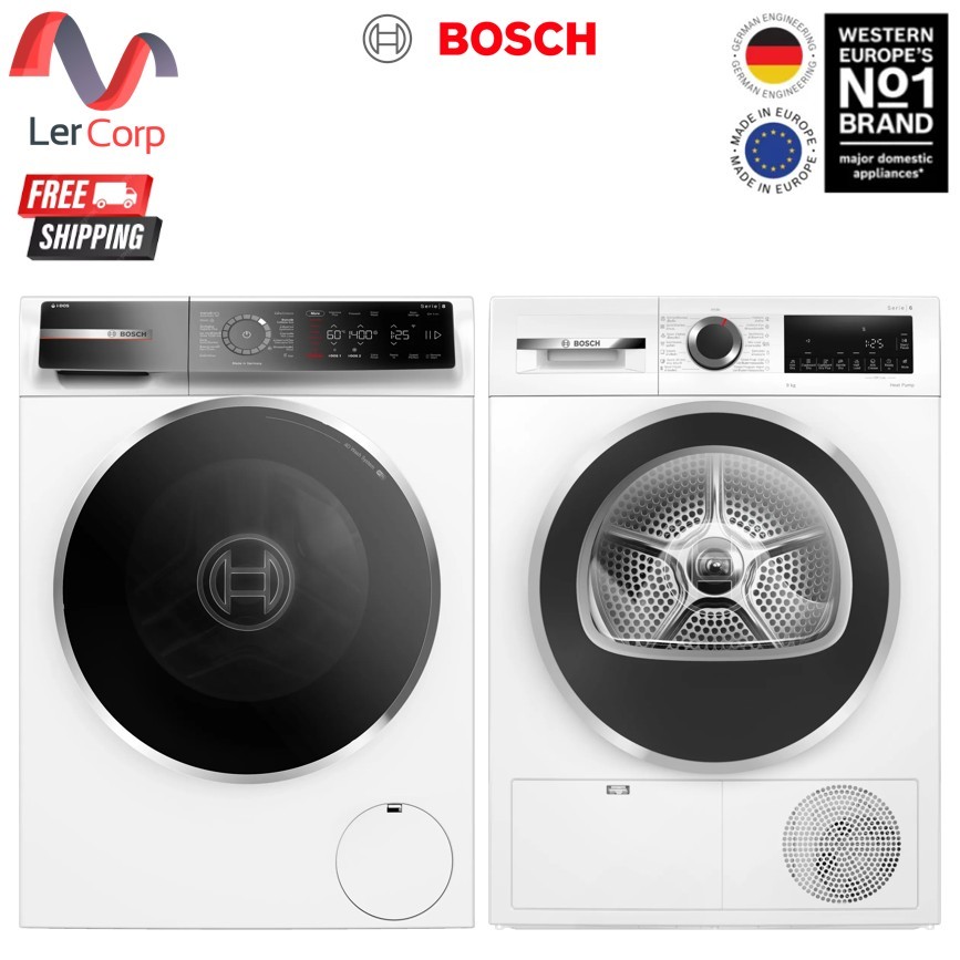 (Bosch) เครื่องซักผ้าฝาหน้า รุ่น WGB254A0TH + เครื่องอบผ้าเทคโนโลยี heat pump 9 kg รุ่น WQG24200TH