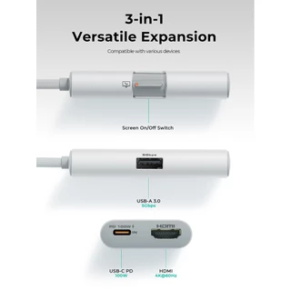 AUKEY UH-CUH01 ฮับ TravelDok 3-in-1 USB-C Hub | HDMI 4K@60Hz + USB 3.0 + PD 100W