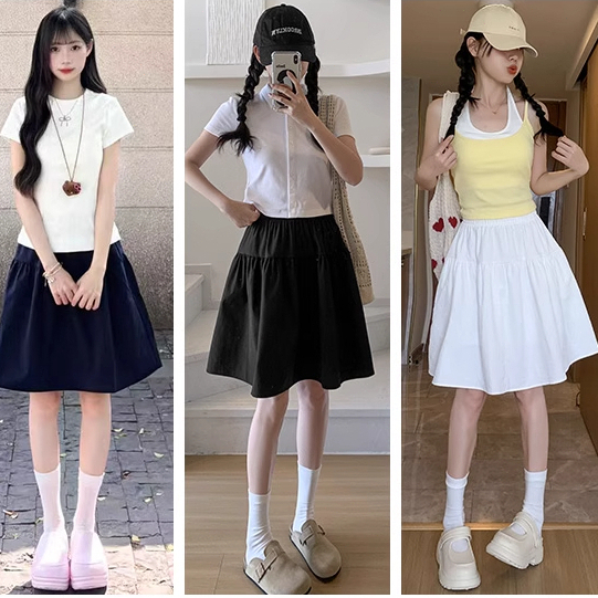 แผนกวัน กระโปรงสั้น สีดำ กระโปรงครึ่งตัว สีทึบ กระโปรง